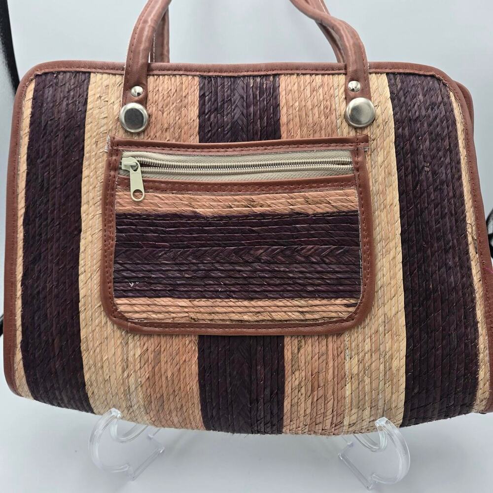 Vintage striped woven straw handbag